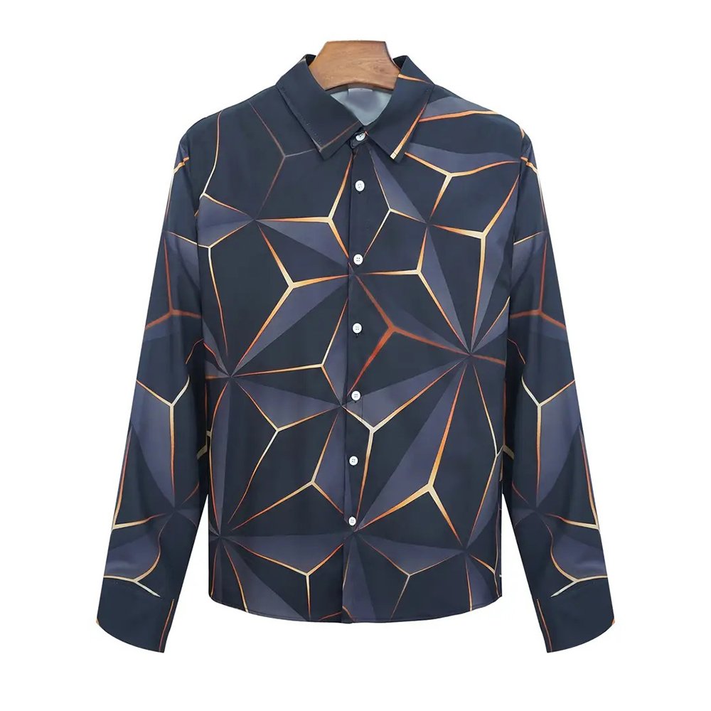 Men's Geometric Pattern Shirt Button Up Shirt